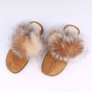 Women Fur Slippers Light Brown