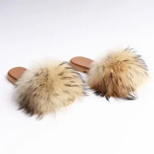 Real raccoon fur slides sandal for women