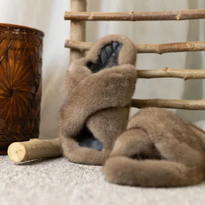 Brown Mink Fur Slides