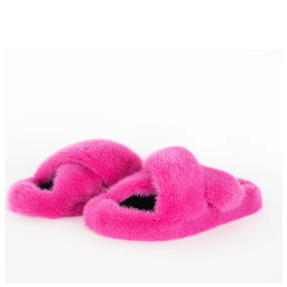 Mink fur slides pink - velurboutique