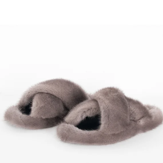 Grey Mink Fur Slides - velurboutique