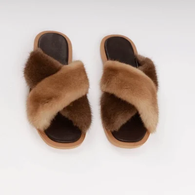 Real fur slippers for women