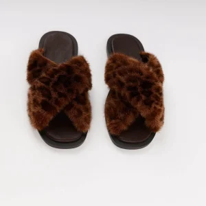 Real fur slippers for women
